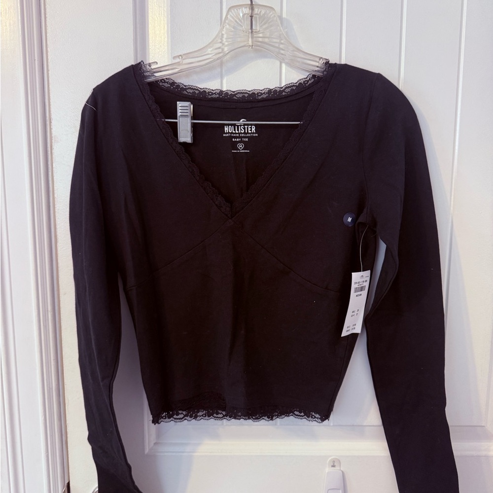 Hollister Women's Black Lace Trim Top